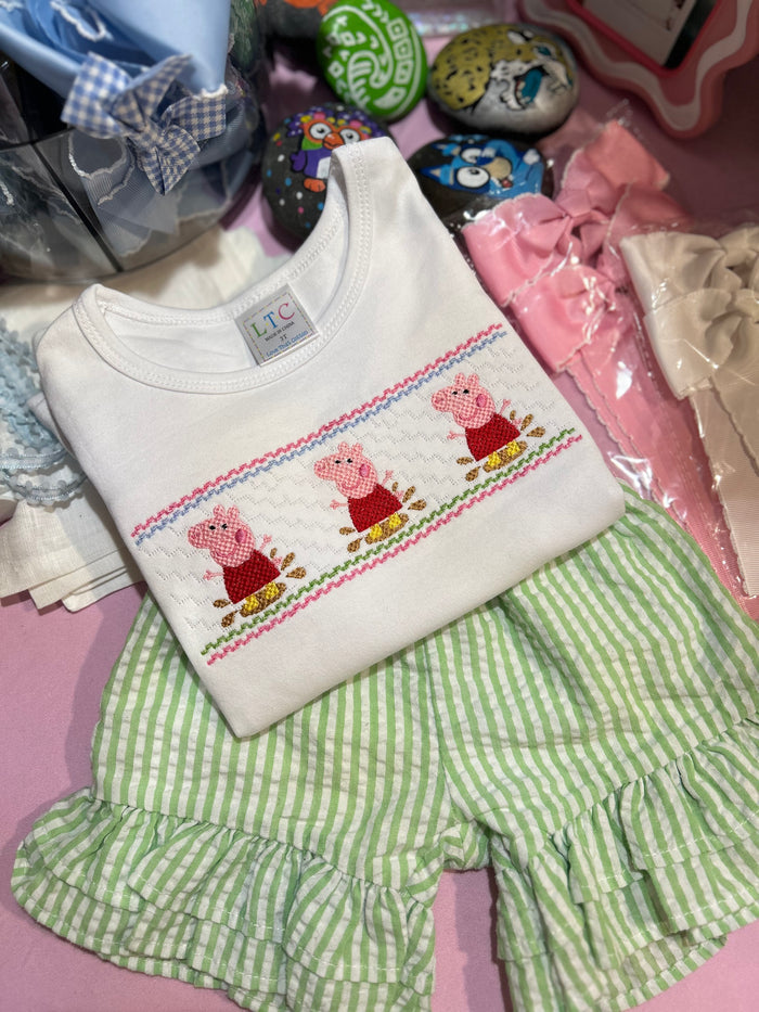 Faux Smocked Peppa Embroidered T-Shirt