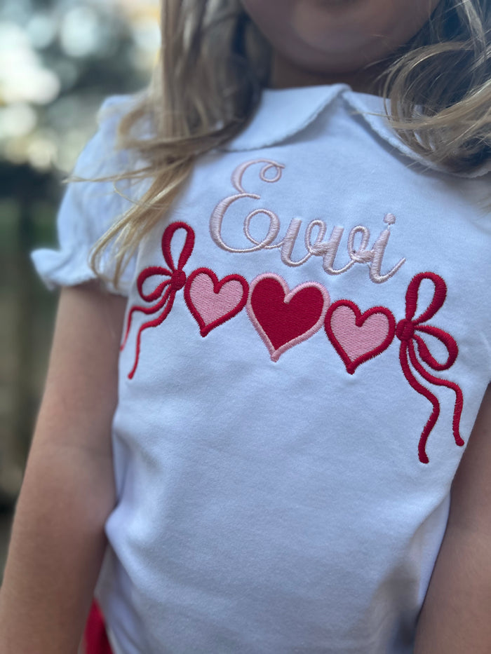 Valentine Embroidered Heart Trio Shirt
