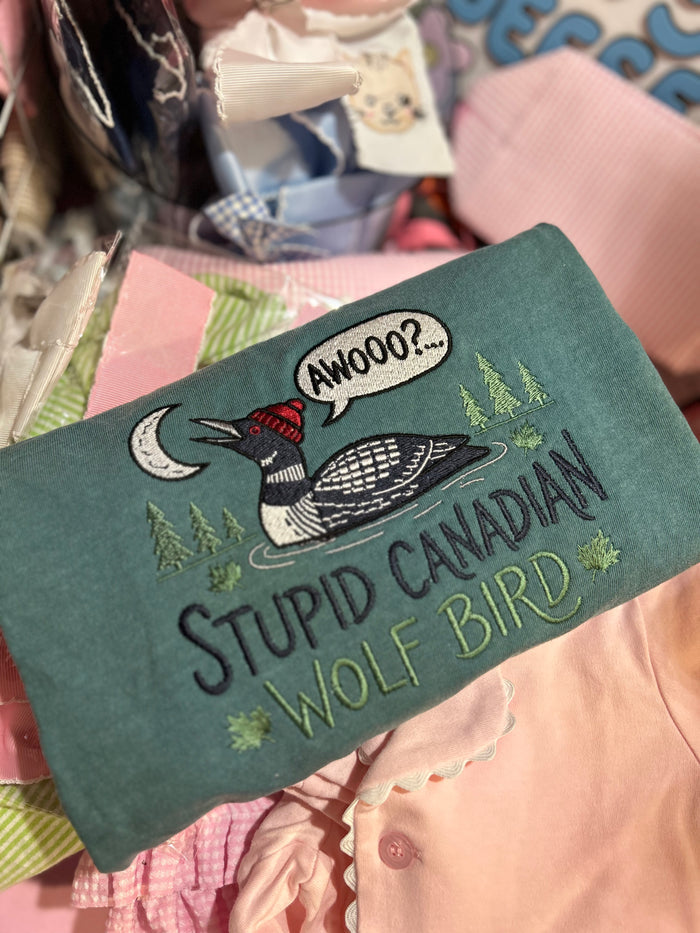 Stupid Canadian Wolf Bird Embroidered T-Shirt