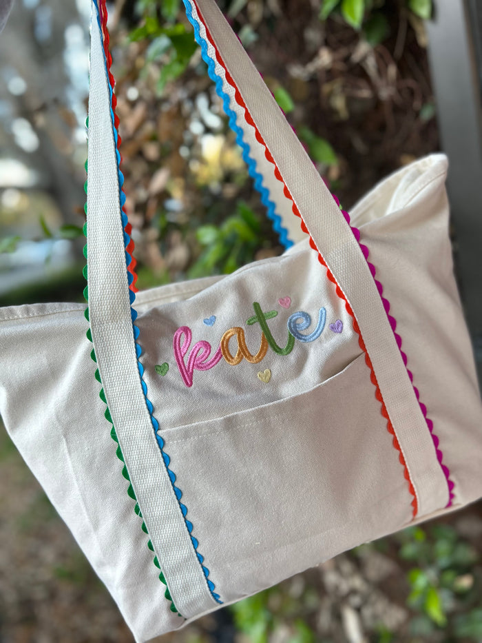 Ric Rac Trimmed Canvas Tote Bag