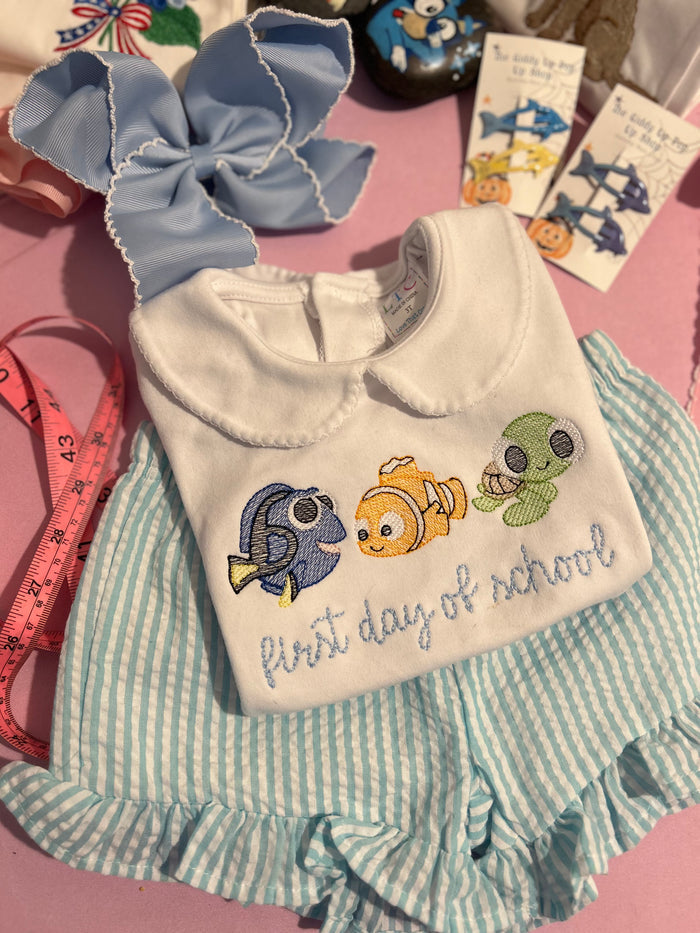 First Day Fish Embroidered Peter Pan Collar Shirt