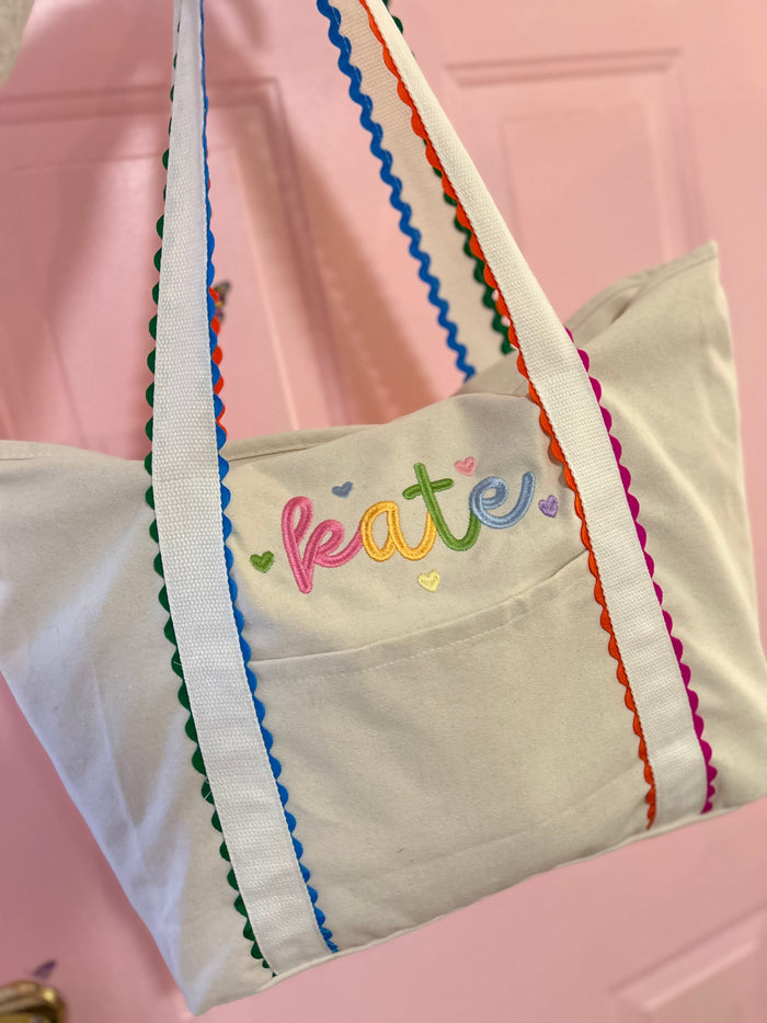 Ric Rac Trimmed Canvas Tote Bag