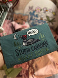 Stupid Canadian Wolf Bird Embroidered T-Shirt