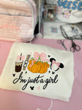 I’m Just a Girl Embroidered Pumpkin Park Sweatshirt
