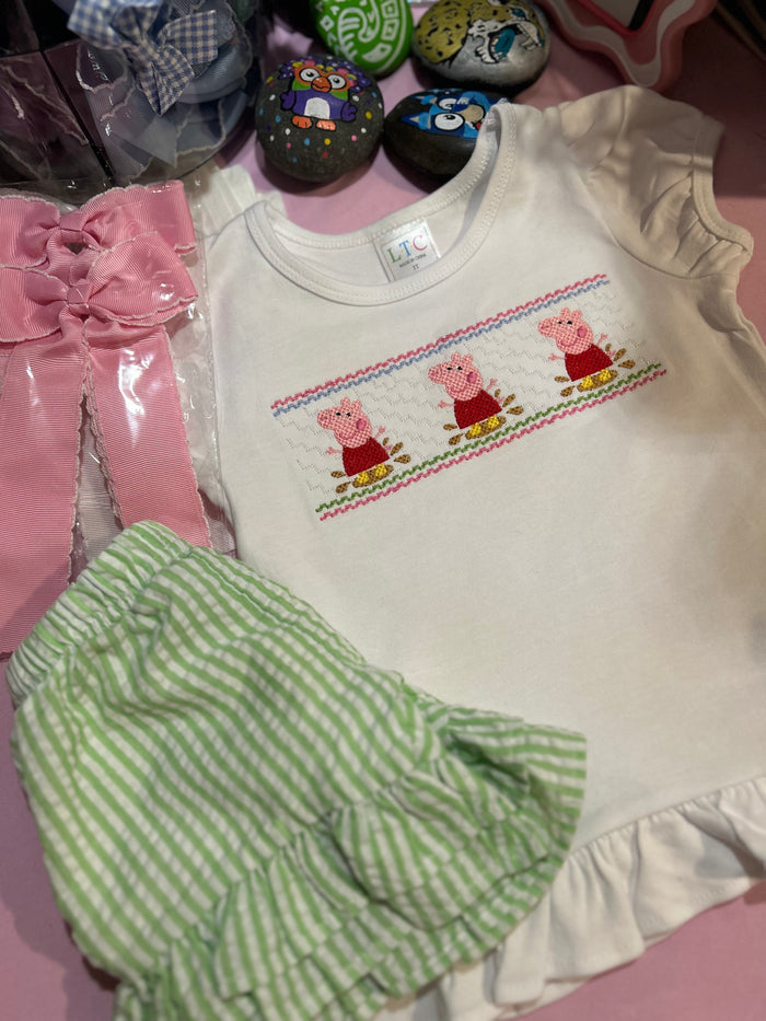 Faux Smocked Peppa Embroidered T-Shirt