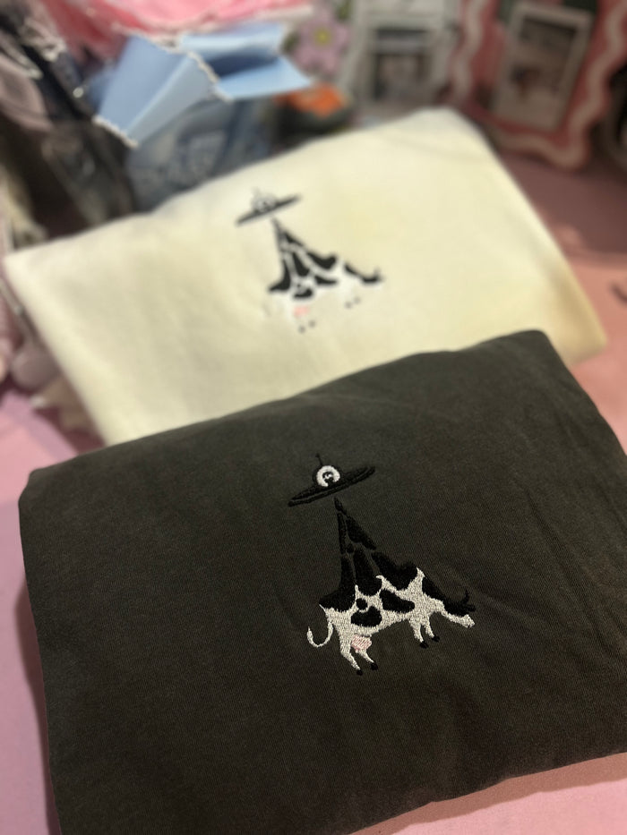 UFO Cow Spot Stealer Embroidered T-Shirt