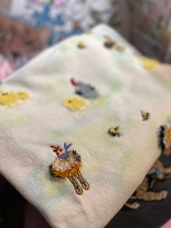 The Birds and the Bees Embroidered Fringe Sweatshirt