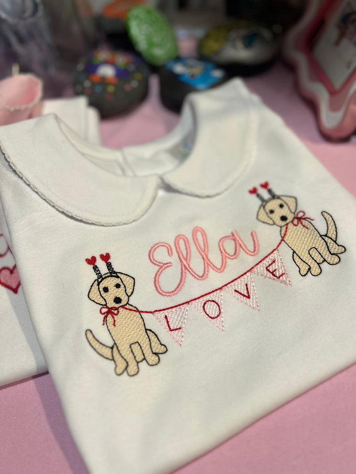 Valentine Puppies Embroidered Shirt
