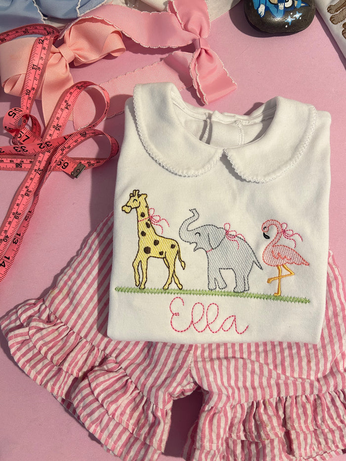 Zoo Trip Trio Embroidered Peter Pan Collar Shirt