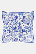 The Amanda Decorative Pillow by Roller Rabbit features a white 100 cotton cover with an intricate blue floral and leaf hand-blocked print, turquoise accents, and blue piping.