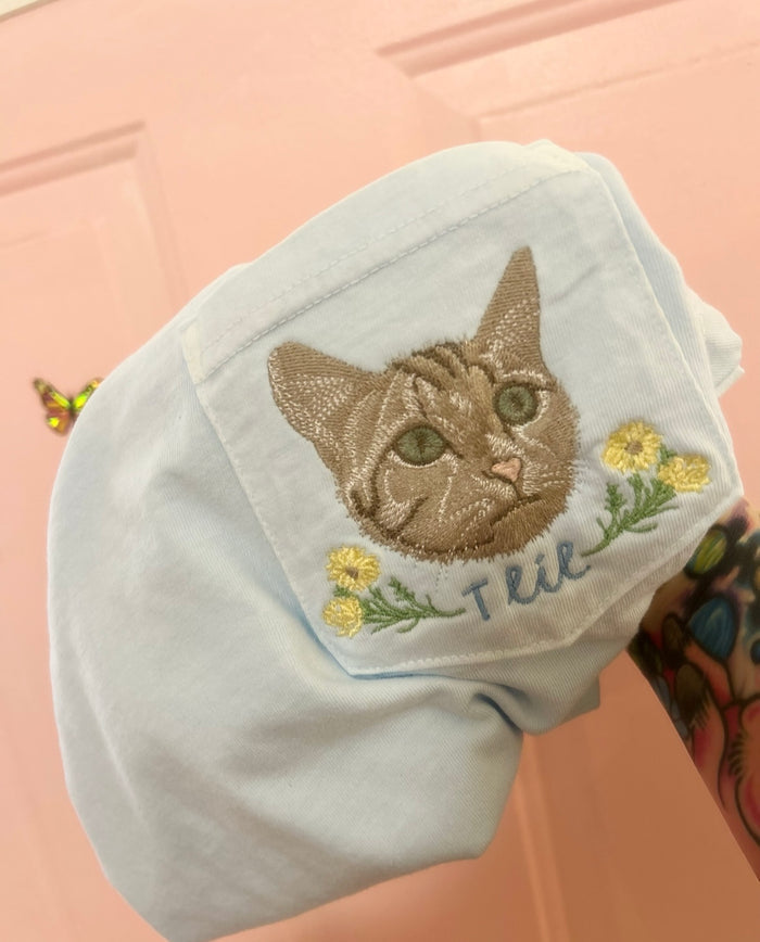 Custom Pet Embroidered Pocket T-Shirt