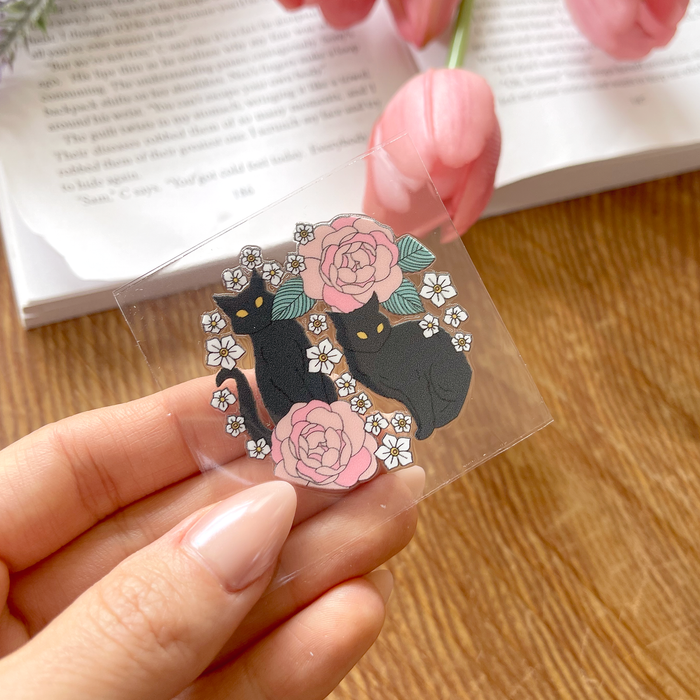 [ Double Sided ] Circle UV DTF Decal | Black Cat & Roses