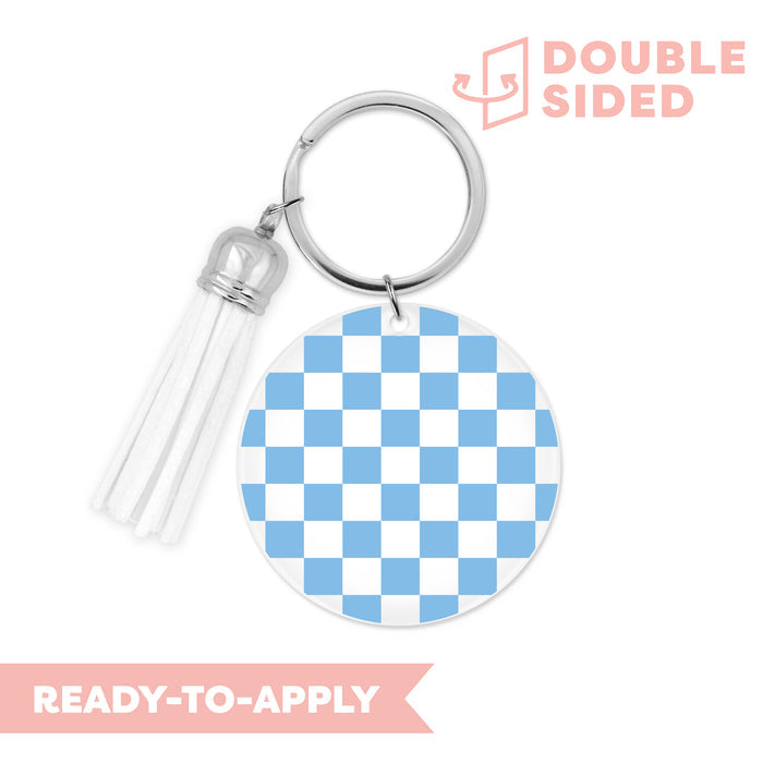 [ Double Sided ] Circle UV DTF Decal | Blue Checkered