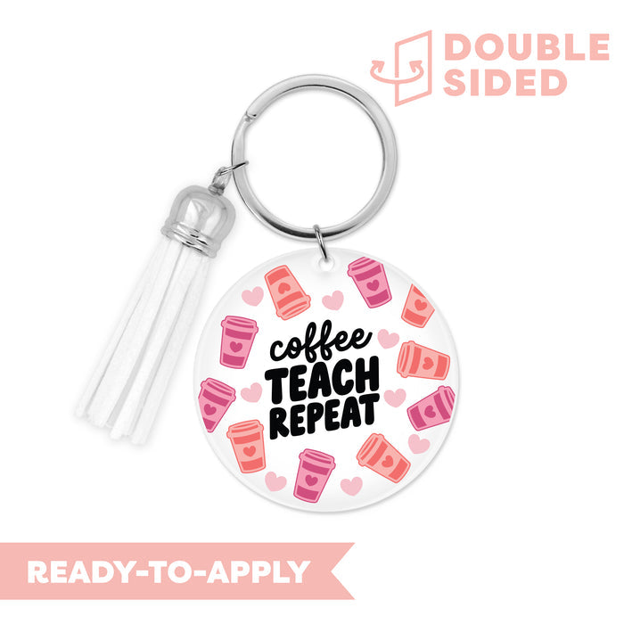 [ Double Sided ] Circle UV DTF Decal | Coffee Teach Repeat