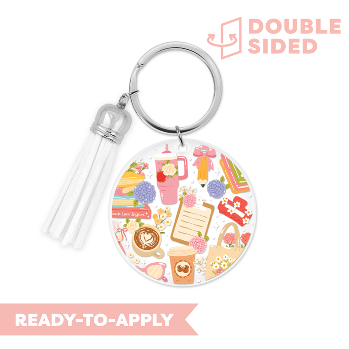 [ Double Sided ] Circle UV DTF Decal | Coquette Teacher Life