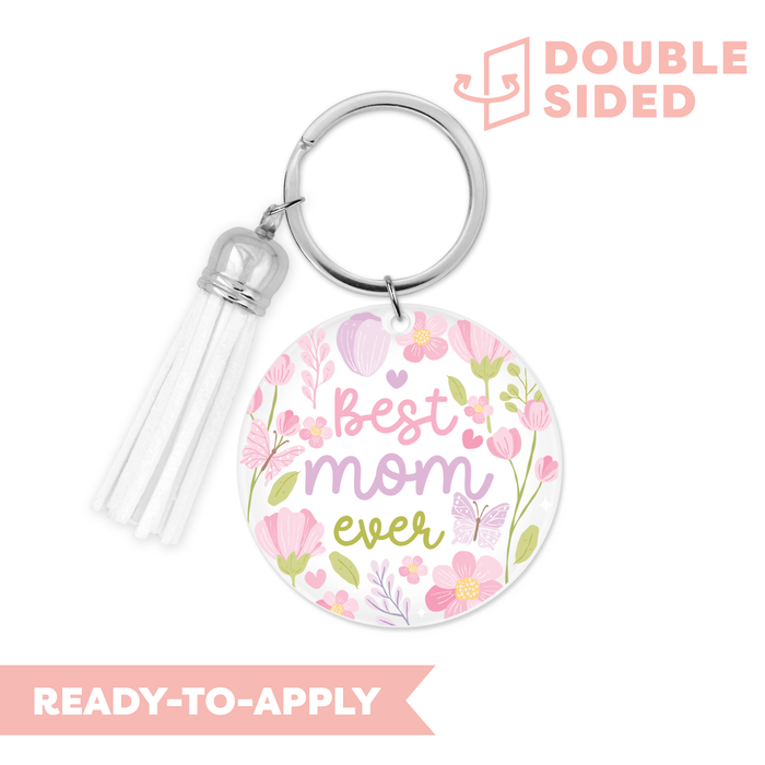 [ Double Sided ] Circle UV DTF Decal | Floral Best Mom Ever