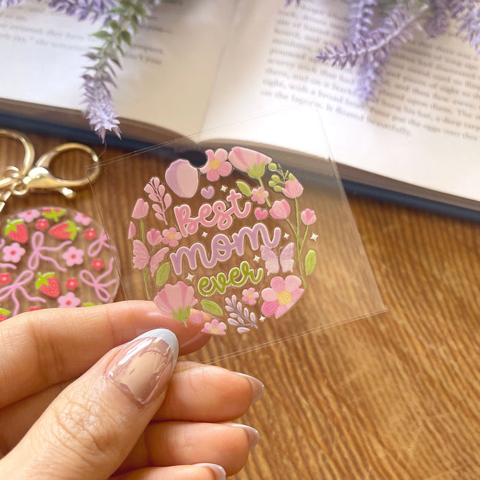 [ Double Sided ] Circle UV DTF Decal | Floral Best Mom Ever