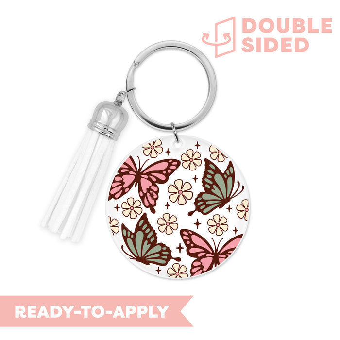 [ Double Sided ] Circle UV DTF Decal | Floral Butterfly