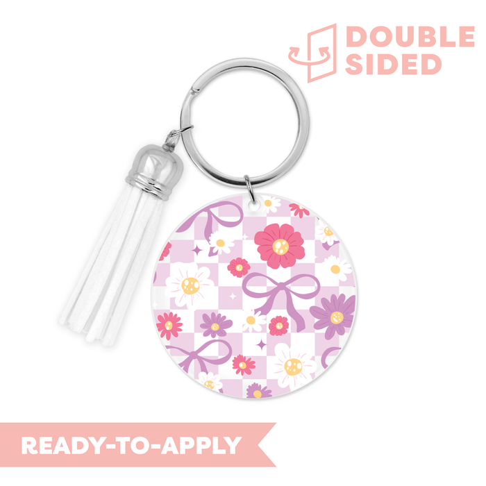 [ Double Sided ] Circle UV DTF Decal | Lavender Checkered Girlie