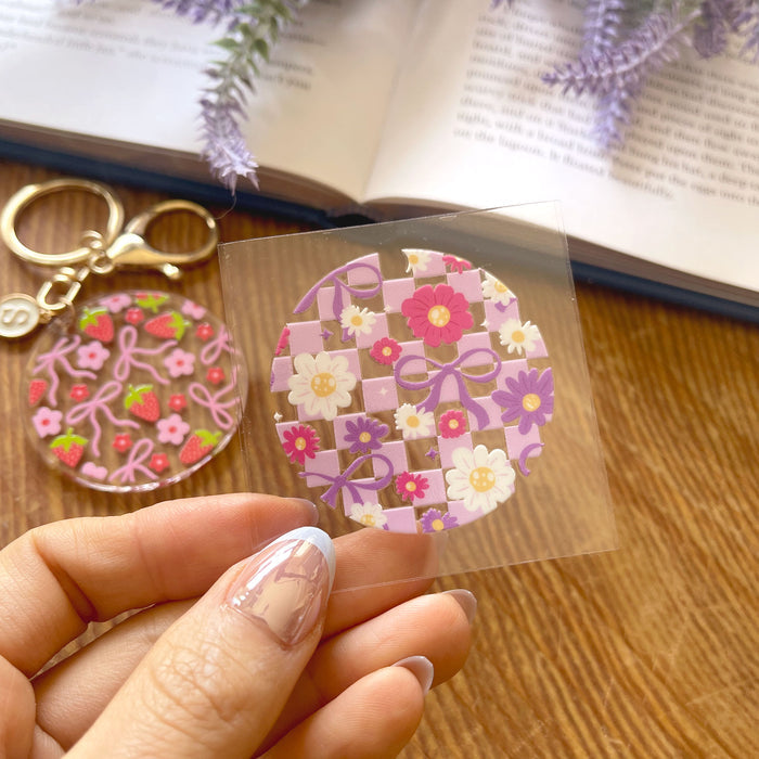[ Double Sided ] Circle UV DTF Decal | Lavender Checkered Girlie