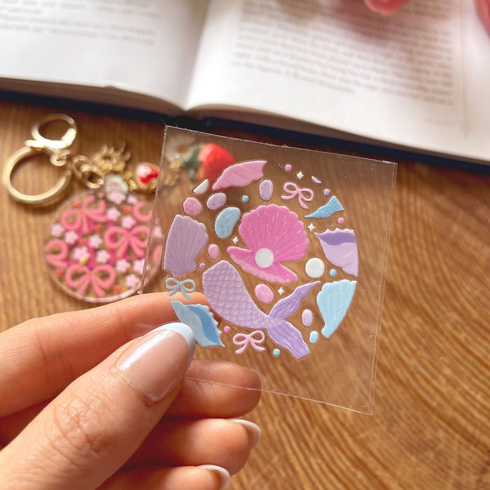 [ Double Sided ] Circle UV DTF Decal | Seashell & Mermaid