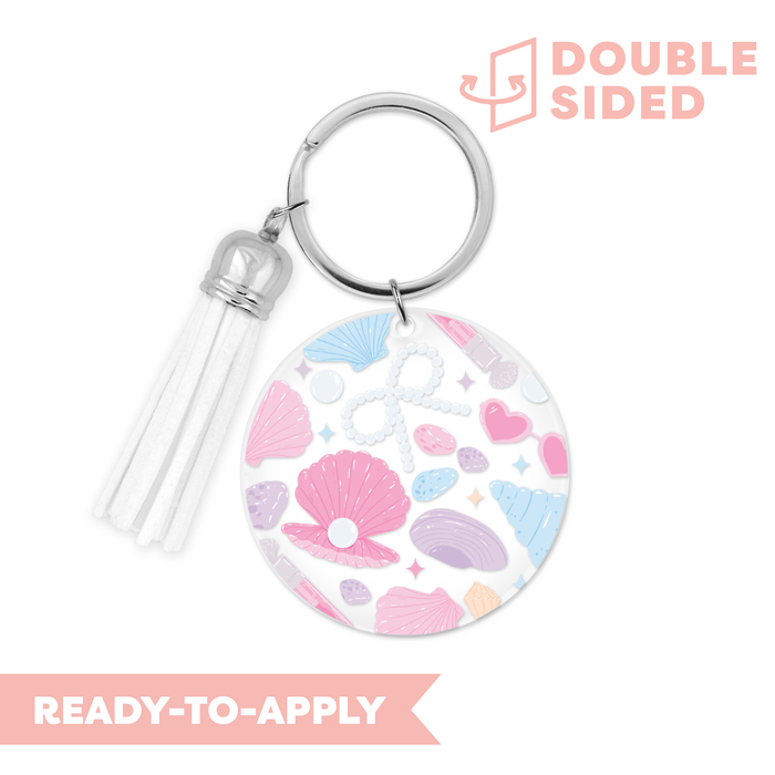 [ Double Sided ] Circle UV DTF Decal | Seashell & Pearls