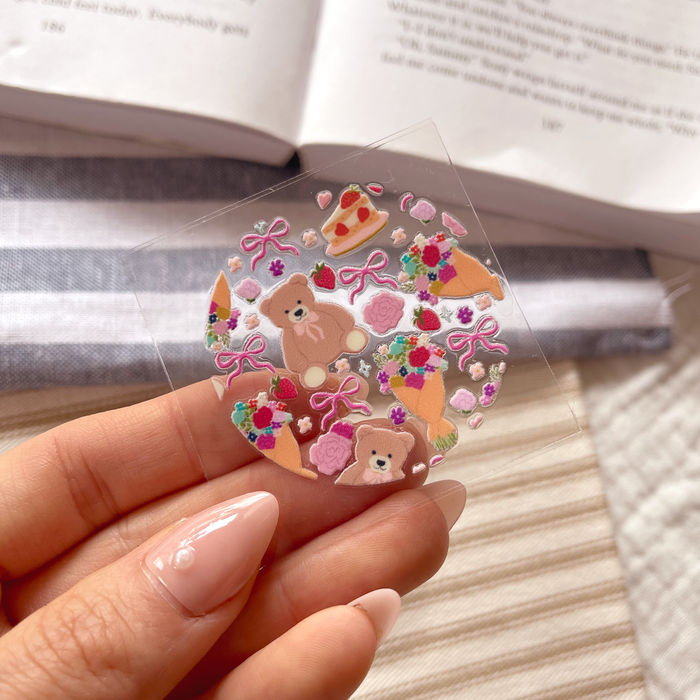 [ Double Sided ] Circle UV DTF Decal | Strawberry & Bear