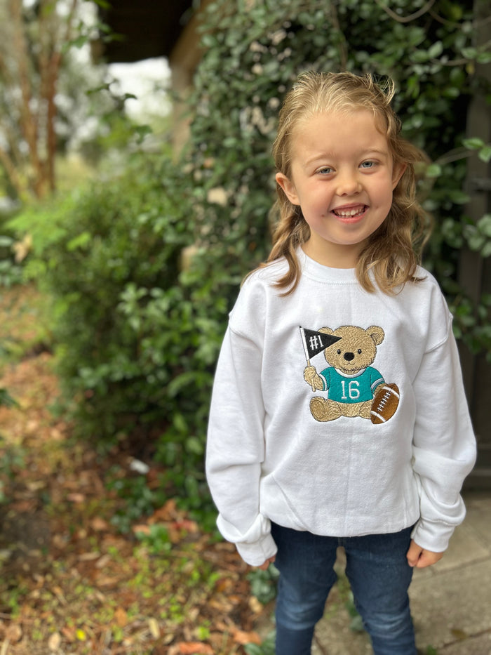 Embroidered Teddy Bear Football Jersey Sweatshirt