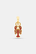 The Roller Rabbit Enamel Lobster Charm, a gold pendant with red enamel details, is shown against a plain light gray background.