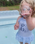 Evvi’s Embroidered E Seersucker Swim Suit 5T