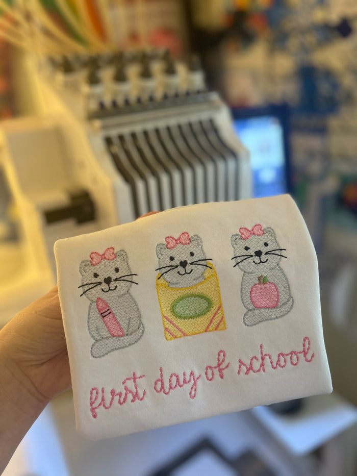 First Day Of School Kitten Embroidered Peter Pan Collar Shirt