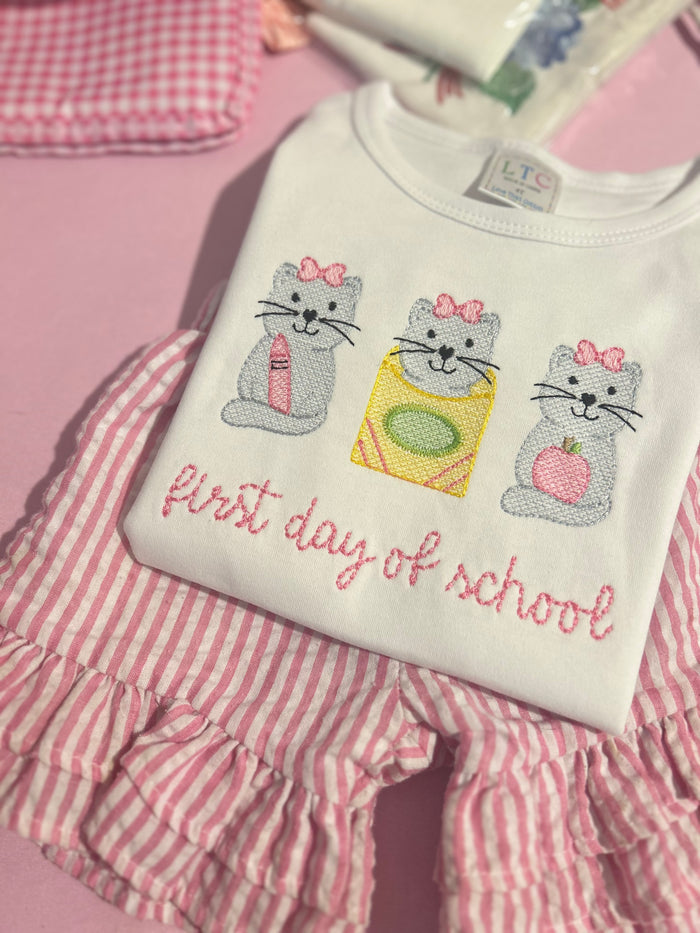 First Day Of School Kitten Embroidered Peter Pan Collar Shirt