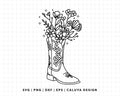 FREE Coquette Floral Cowboy Boots SVG | Cowgirl Outline SVG