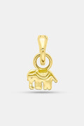 The Roller Rabbit Hathi Charm is a small, shiny 14K gold elephant-shaped pendant with a loop for attaching to a charm bar or chain, displayed on a plain white background.