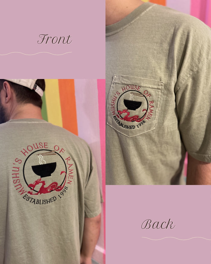 House of Ramen Embroidered Pocket T-Shirt (front and back design)