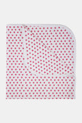 The Roller Rabbit Infant Hearts Receiving Blanket features a white background with small pink hearts, rounded corners, and is partially folded to show both sides.