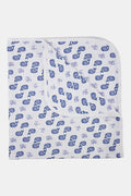 The Roller Rabbit Infant Moby Receiving Blanket is a white Pima cotton baby blanket with blue whale and coral patterns, shown neatly folded to display both sides.