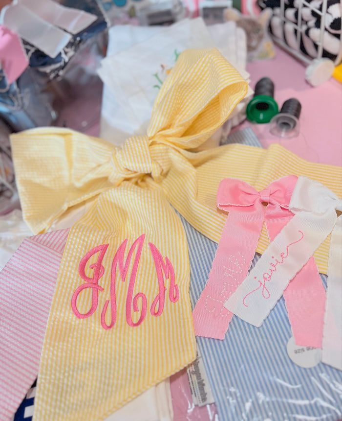 Monogrammed Seersucker Bow Sash