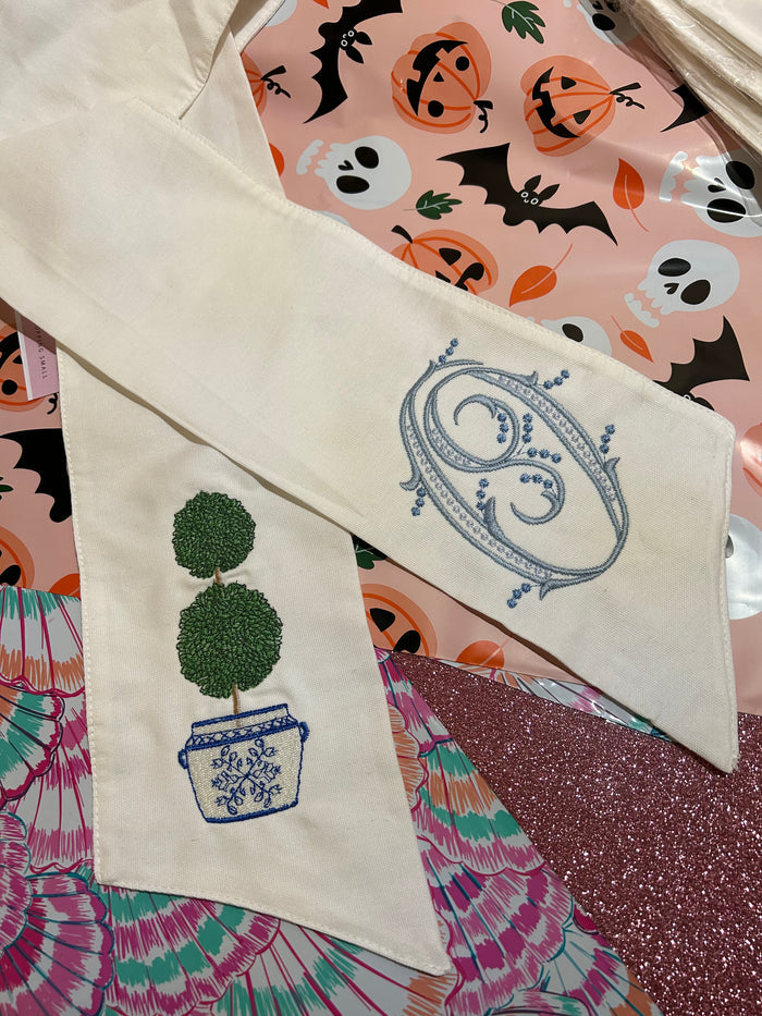 Monogrammed Topiary Wreath Sash