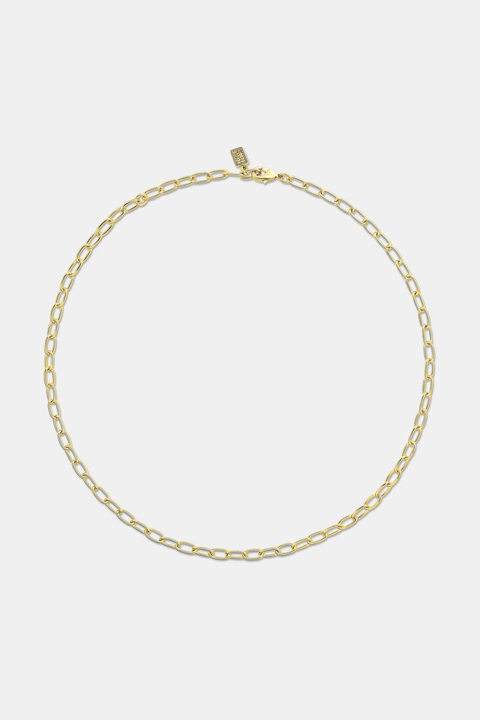 The Roller Rabbit Paperclip Necklace Chain features elongated oval links and a small rectangular tag near the clasp, shown against a plain white background.