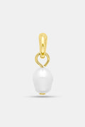 The Roller Rabbit Pearl Charm features an imitation gold pendant with a loop and a single freshwater pearl, shown on a plain light gray background.