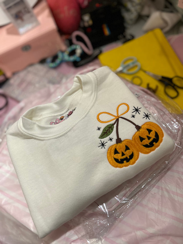Pumpkin Cherries Embroidered Sweatshirt