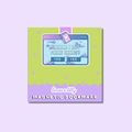 A square decorative magnetic bookmark card shown on a pale lavender background. The card has a lime green upper area with small star accents, a lavender lower band with scalloped trim, and a central illustrated pop-up window in pastel blue and purple reading “Should I buy more books? Yes Yes.