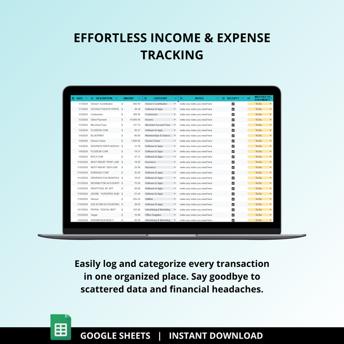 Small Biz Finance Tracker: Bookkeeping Spreadsheet