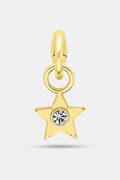 The Roller Rabbit Star Charm features a gold imitation star with a clear center gemstone, attached to a rounded gold loop—ideal for your charm bar collection. Displayed on a plain light gray background.