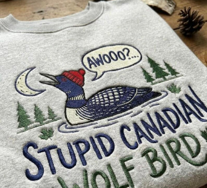 Stupid Canadian Wolf Bird Heated Rivalry Embroidered Sweatshirt