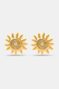 Roller Rabbit's Sunshine Stud Earrings showcase a gold sun-shaped design with a central spiral, displayed on a plain white background.