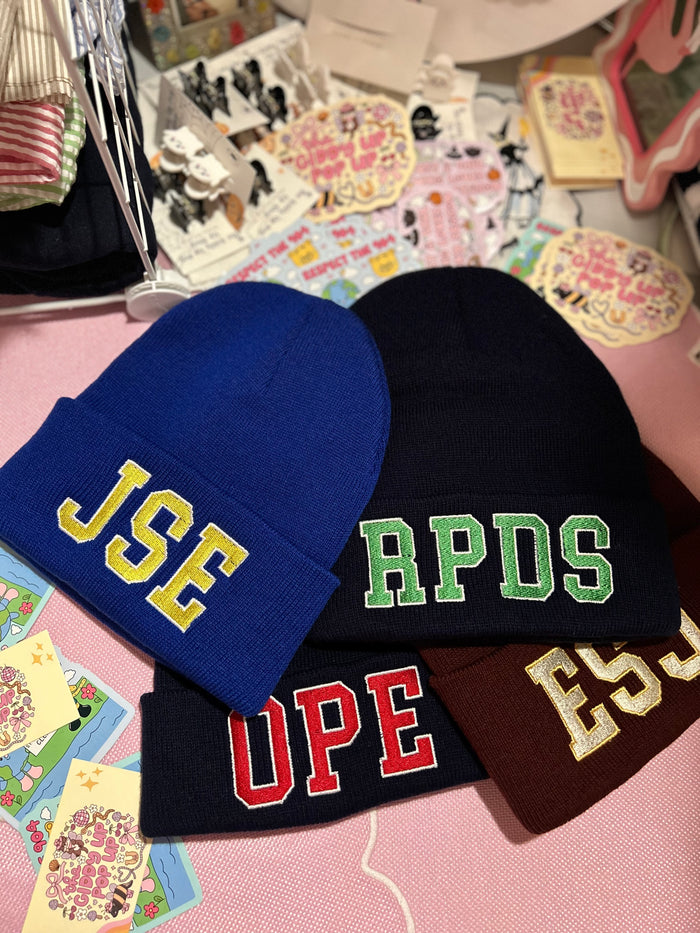 Varsity Letter Embroidered Knit Beanie